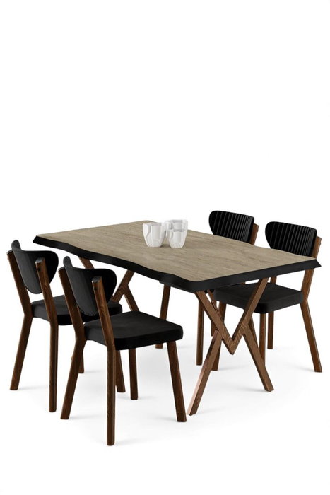 Hanah Home Akort - Juego de mesa y sillas de comedor de 5 piezas, Travertino y Negro Hanah Home Akort - Juego de mesa y sillas de comedor de 5 piezas, Travertino y Negro